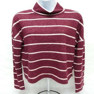 Women's Small So Long Sleeve Burgundy Striped Mock Neck Pullover Sweater